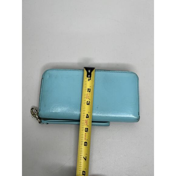 Fossil Teal Leather Zip Around Wallet Wristlet - Picture 10 of 16
